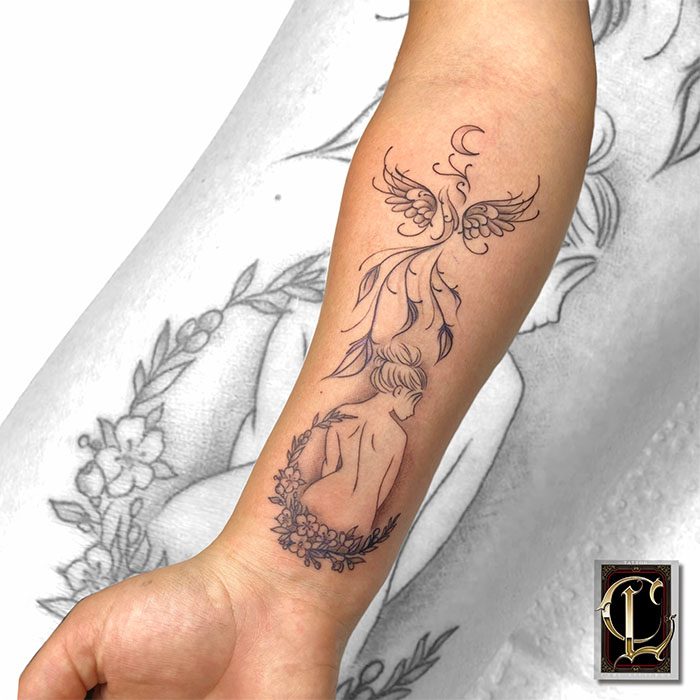 Tattoo Bird Woman Flowers