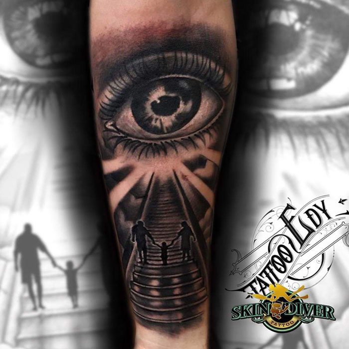 Tattoo Walking the Stairway to the all Watching Eye
